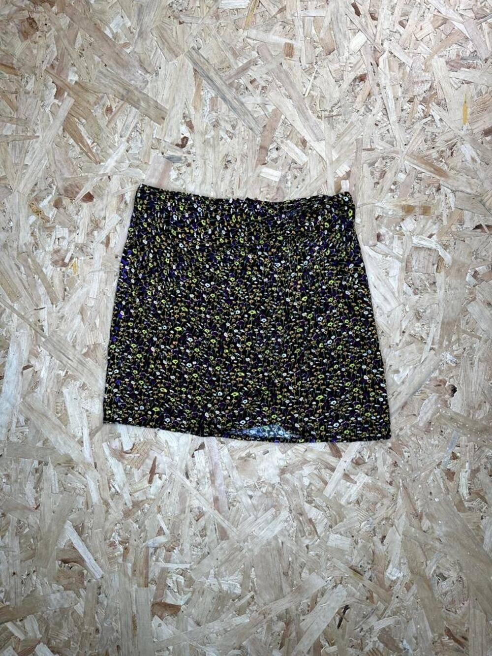 Valija Floral Mini Skirt Womens XS Black Purple Yellow Ditsy Flower Print Zip